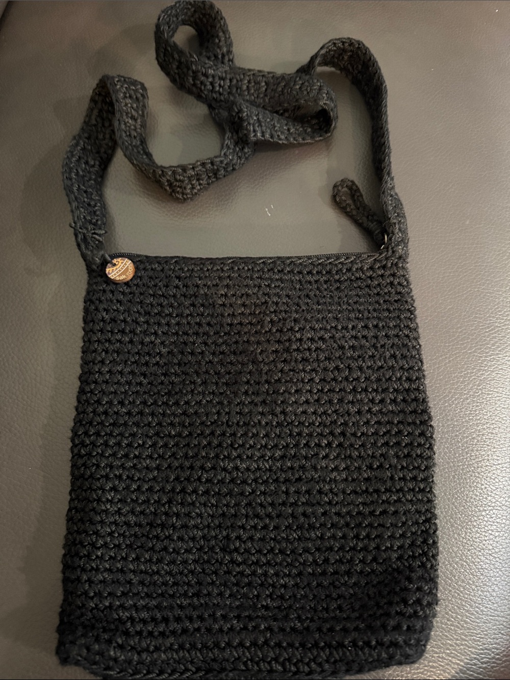 Black Crochet Crossbody Bag with Button Accent - Brand Unspecified